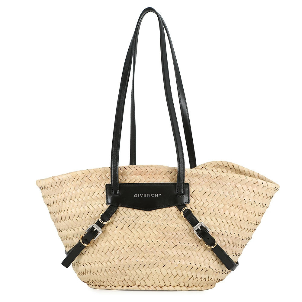 Givenchy Voyeux Basket Bag Straw Tan Leather Tote Black